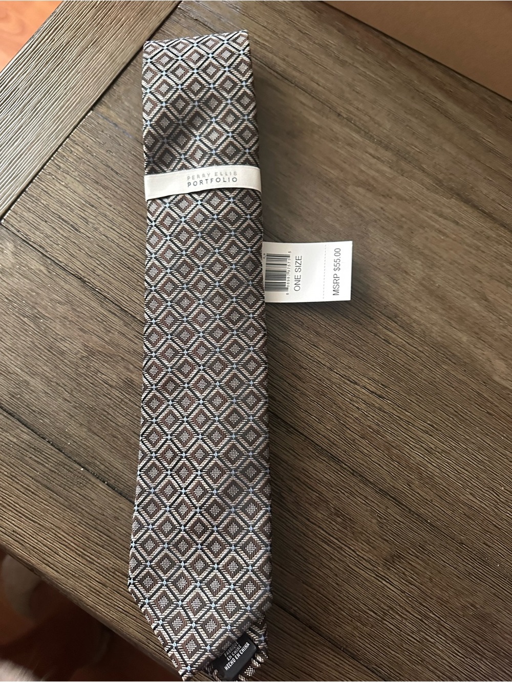 Perry Ellis Brown and Silver Geometric Silk Tie